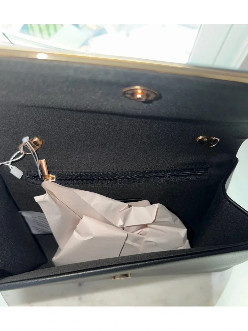 Christian Lacroix Black Envelope Clutch with Gold Trim